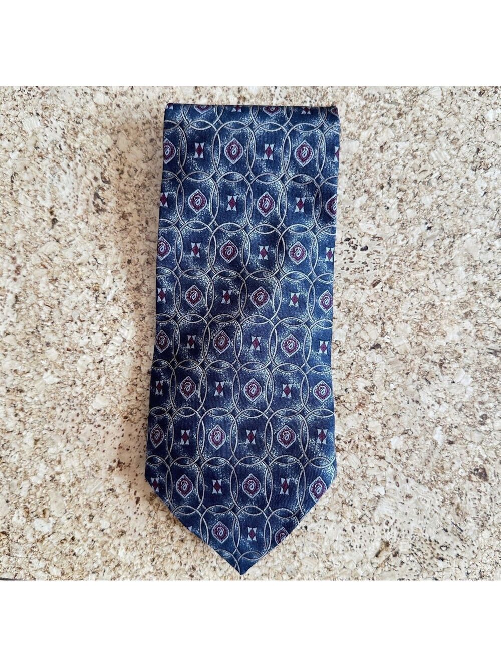 Vtg. Gianfranco Ruffini extra Long Tie 100% Italian Silk Gray Burgundy 64" x 4"